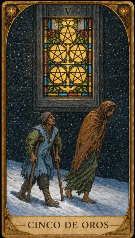 Carta del tarot Cinco de Oros